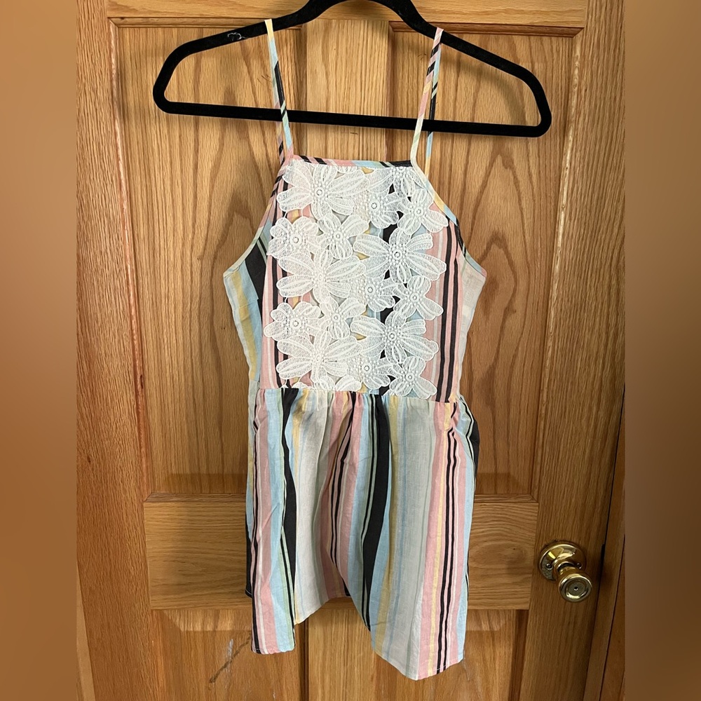 Xhilaration Pastel Striped Tank Top with White Lace